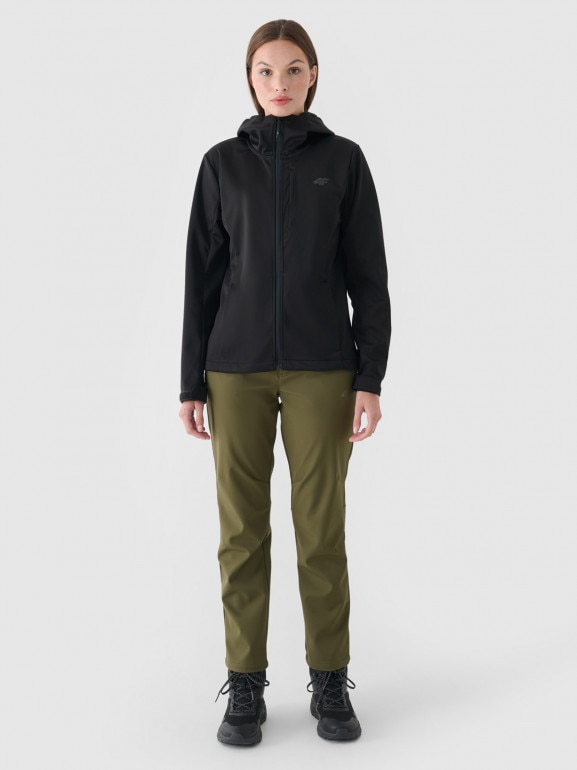 Damskie spodnie trekkingowe softshell 4F 4FRAW24TFTRF1007 - oliwkowe/khaki
