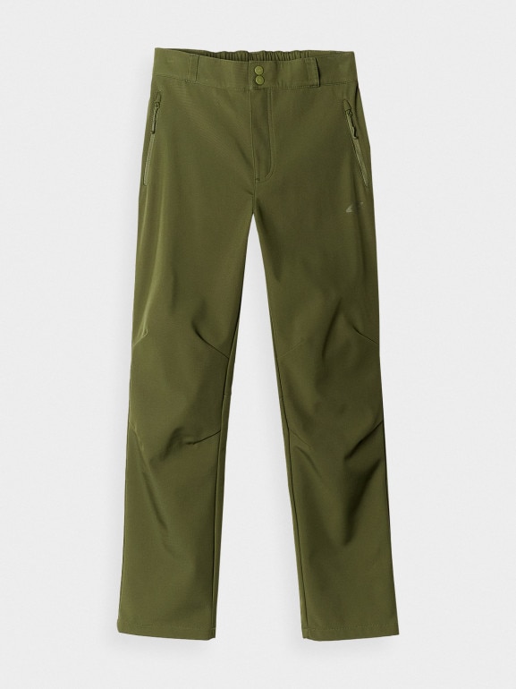 Damskie spodnie trekkingowe softshell 4F 4FRAW24TFTRF1007 - oliwkowe/khaki