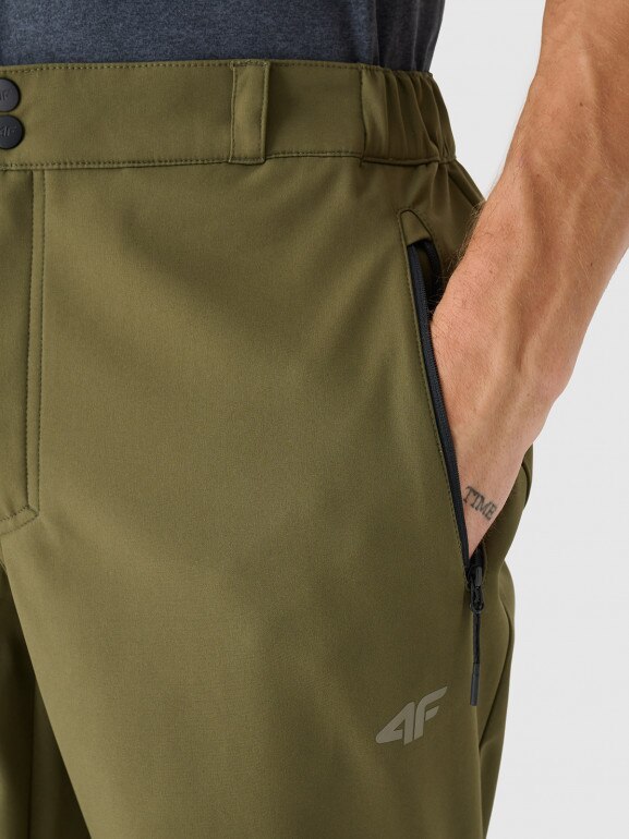 Męskie spodnie softshellowe 4F 4FRAW24TFTRM1006 - oliwkowe/khaki