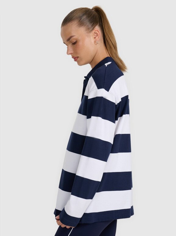 Damski longsleeve w paski 4F 4FRAW25TLONF604 - granatowy
