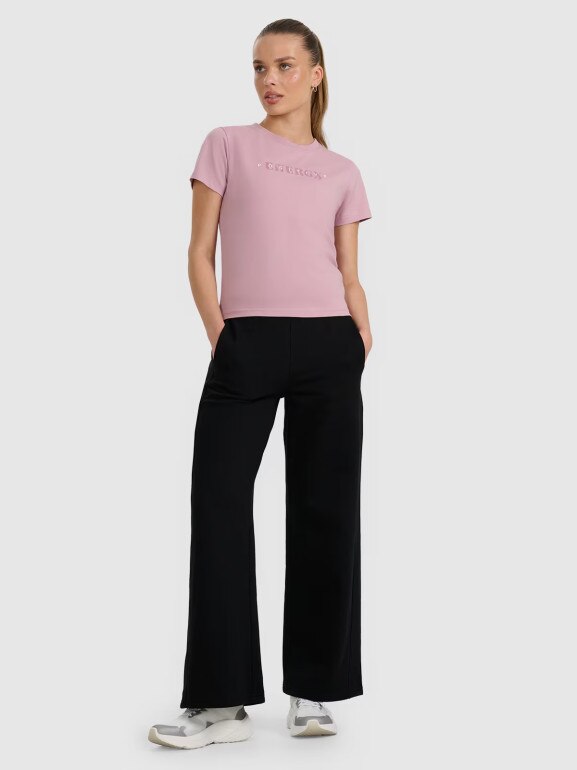 Damskie spodnie dresowe z szerokimi nogawkami 4F 4FRAW25TTROF1614 - czarne