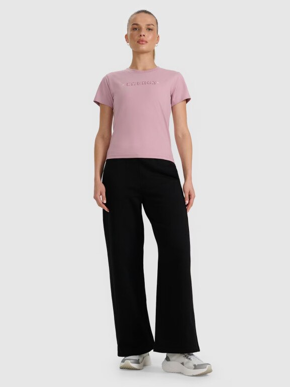 Damskie spodnie dresowe z szerokimi nogawkami 4F 4FRAW25TTROF1614 - czarne