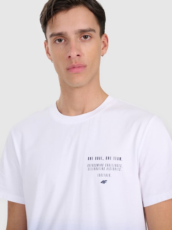 Męski t-shirt z nadrukiem 4F 4FRAW25TTSHM3226 - granatowy