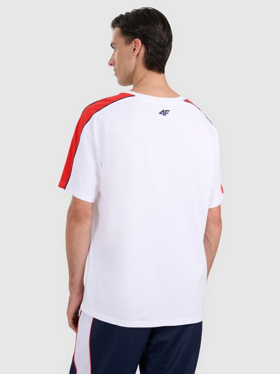 Męski t-shirt oversize z nadrukiem 4F 4FRAW25TTSHM3227 - biały