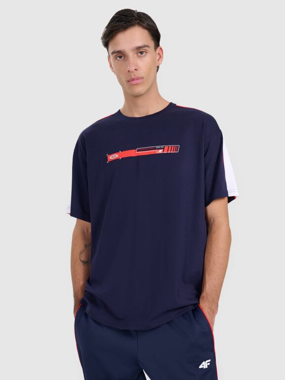 Męski t-shirt oversize z nadrukiem 4F 4FRAW25TTSHM3227 - granatowy