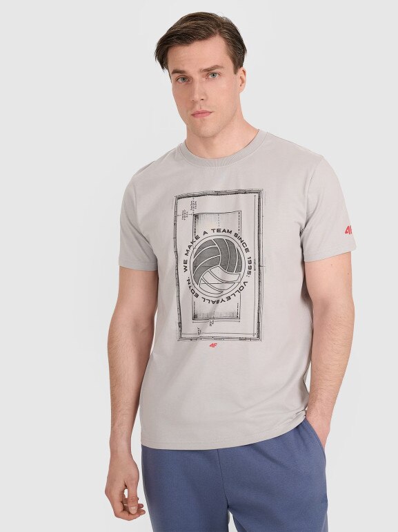 Męski t-shirt z nadrukiem 4F 4FRAW25TTSHM3236 - szary