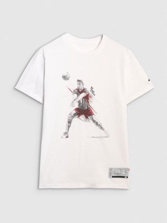 Męski t-shirt z nadrukiem 4F 4FRAW25TTSHM3237 - biały