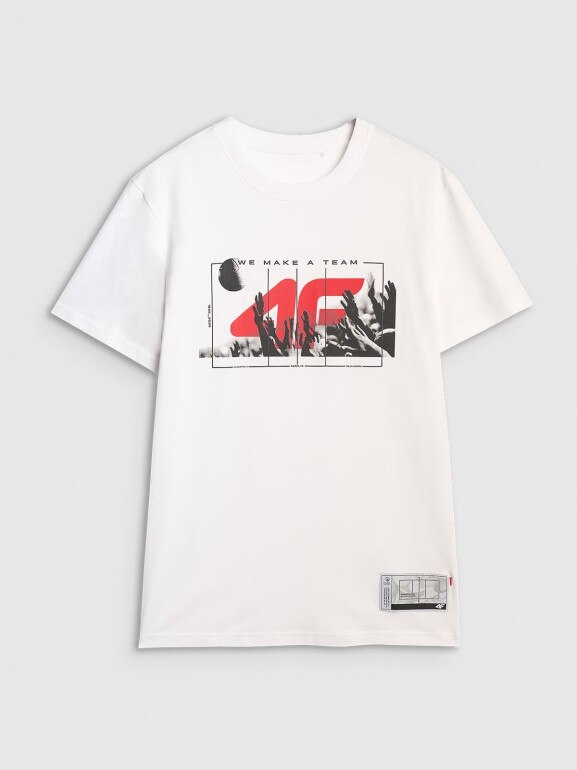 Męski t-shirt z nadrukiem 4F 4FRAW25TTSHM3298 - biały