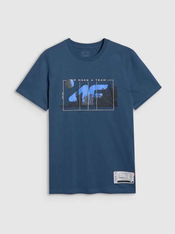 Męski t-shirt z nadrukiem 4F 4FRAW25TTSHM3298 - turkusowy