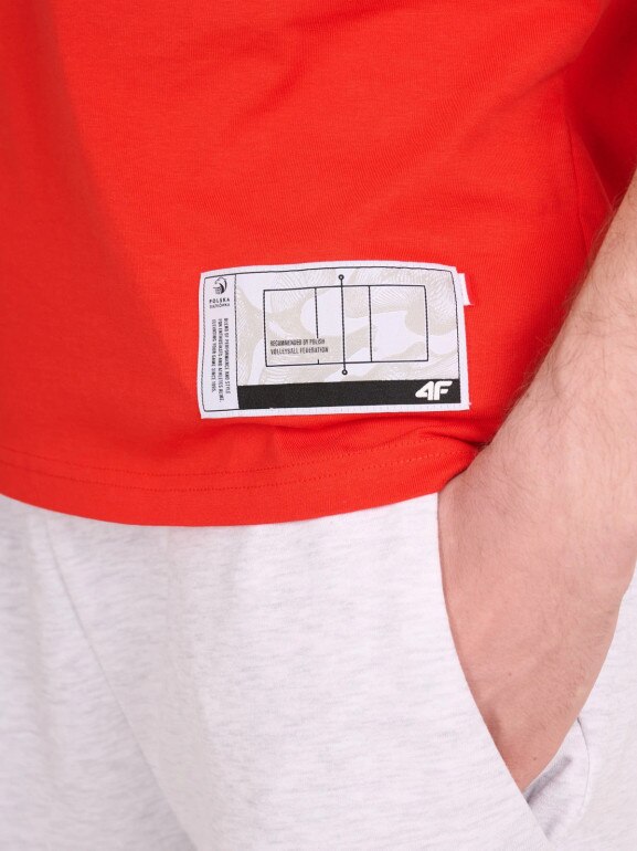 Męski t-shirt z nadrukiem 4F 4FRAW25TTSHM3298 - czerwony