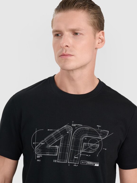 Męski t-shirt z nadrukiem 4F 4FRAW25TTSHM3311 - czarny