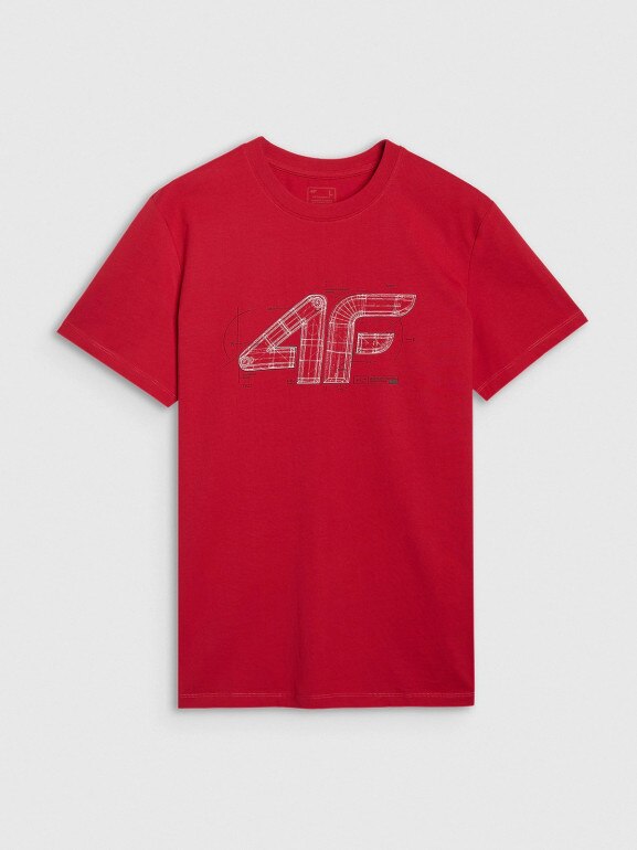 Męski t-shirt z nadrukiem 4F 4FRAW25TTSHM3311 - czerwony