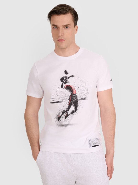 Męski t-shirt z nadrukiem 4F 4FRAW25TTSHM3318 - biały