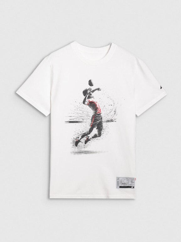 Męski t-shirt z nadrukiem 4F 4FRAW25TTSHM3318 - biały
