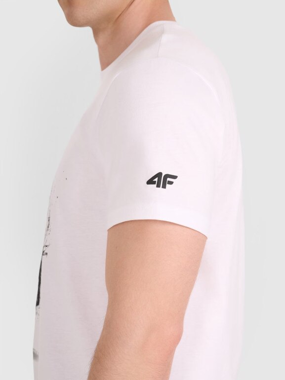 Męski t-shirt z nadrukiem 4F 4FRAW25TTSHM3318 - biały