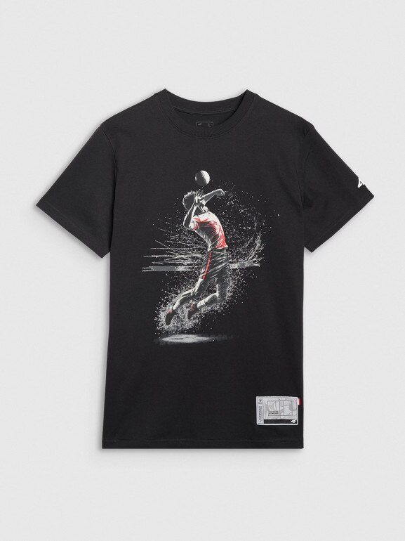 Męski t-shirt z nadrukiem 4F 4FRAW25TTSHM3318 - czarny