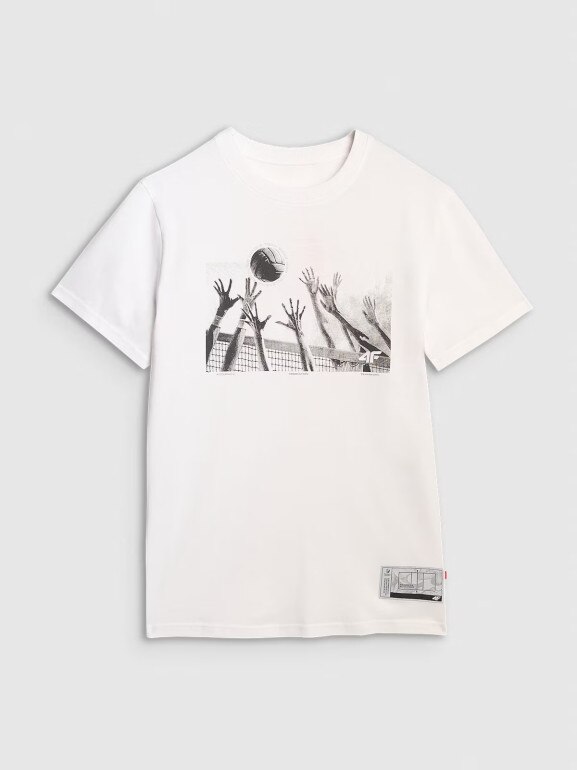 Męski t-shirt z nadrukiem 4F 4FRAW25TTSHM3319 - biały