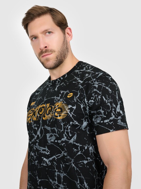 Męski t-shirt z nadrukiem 4F 4FRAW25TTSHM3379 - czarny