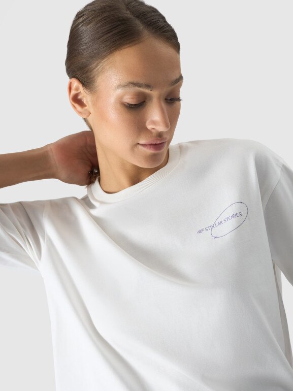 Damski t-shirt z nadrukiem 4F 4FRSS24TTSHF2089 - biały