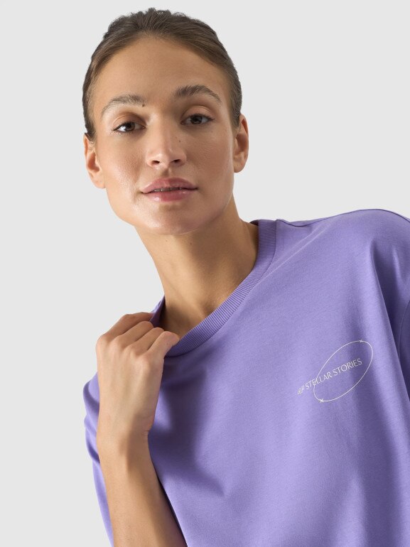 Damski t-shirt z nadrukiem 4F 4FRSS24TTSHF2089 - fioletowy