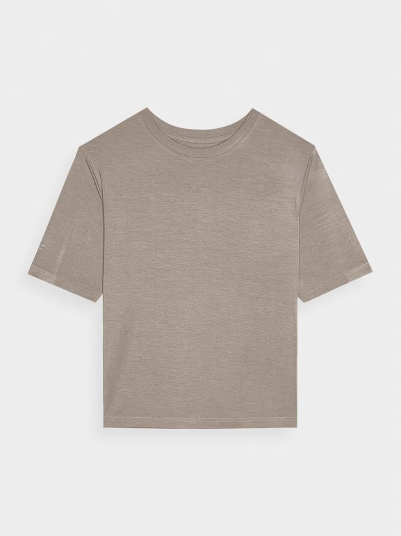 Damski t-shirt bez nadruku 4F 4FRSS24TTSHF2558 - brązowy