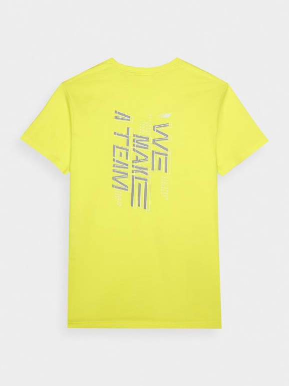 Męski t-shirt z nadrukiem 4F 4FRSS24TTSHM2473 - żółty