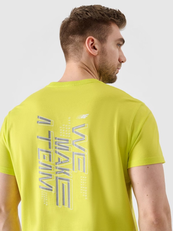 Męski t-shirt z nadrukiem 4F 4FRSS24TTSHM2473 - żółty