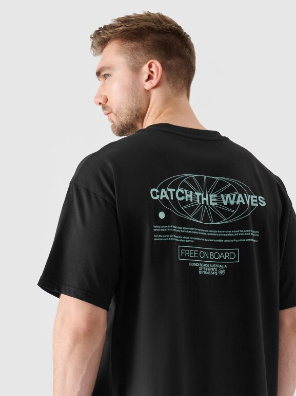 Męski t-shirt z nadrukiem 4F 4FRSS24TTSHM2535 - czarny