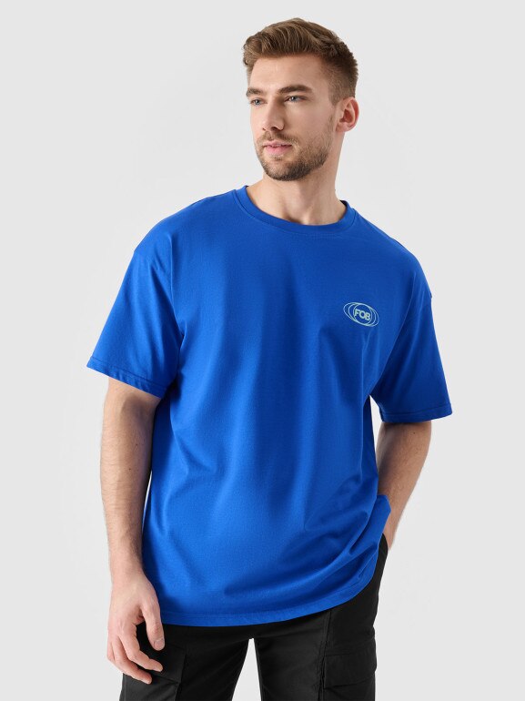 Męski t-shirt z nadrukiem 4F 4FRSS24TTSHM2535 - niebieski