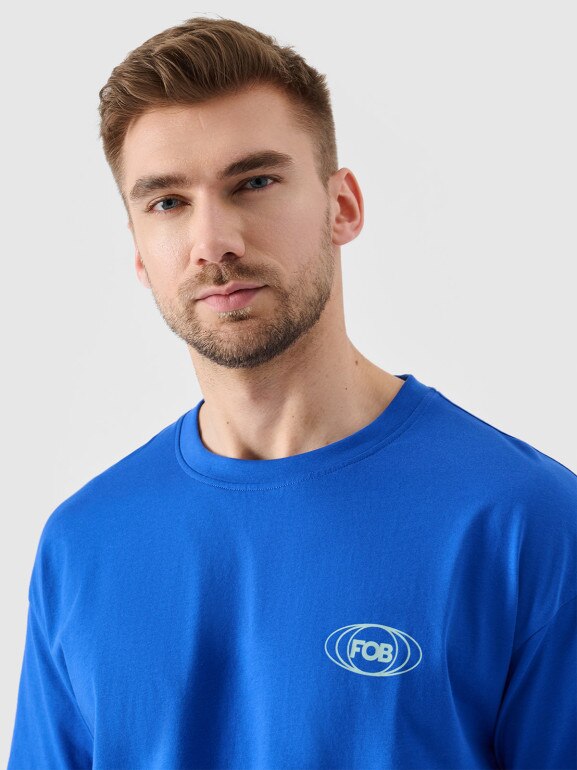 Męski t-shirt z nadrukiem 4F 4FRSS24TTSHM2535 - niebieski