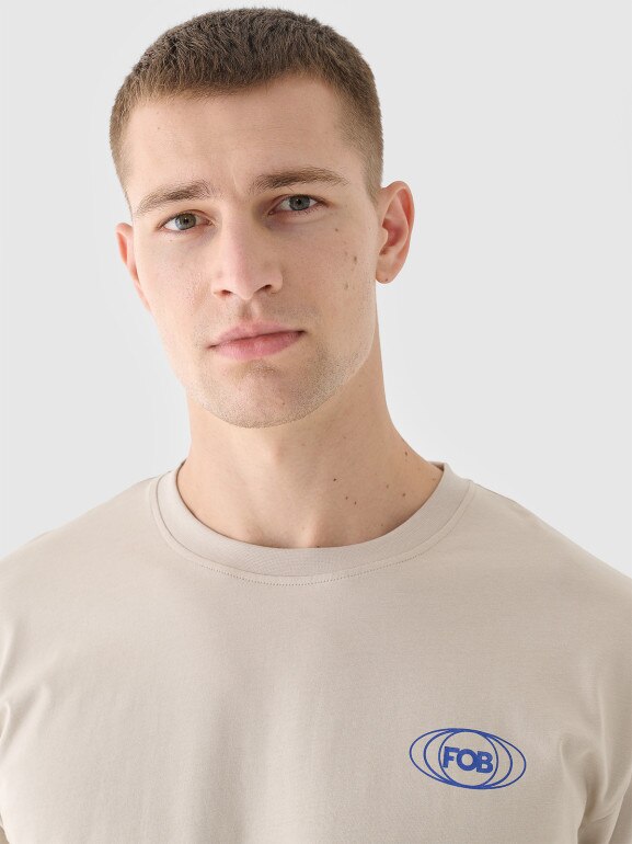 Męski t-shirt z nadrukiem 4F 4FRSS24TTSHM2535 - beżowy