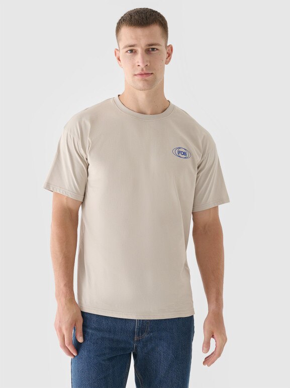 Męski t-shirt z nadrukiem 4F 4FRSS24TTSHM2535 - beżowy