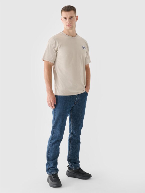 Męski t-shirt z nadrukiem 4F 4FRSS24TTSHM2535 - beżowy