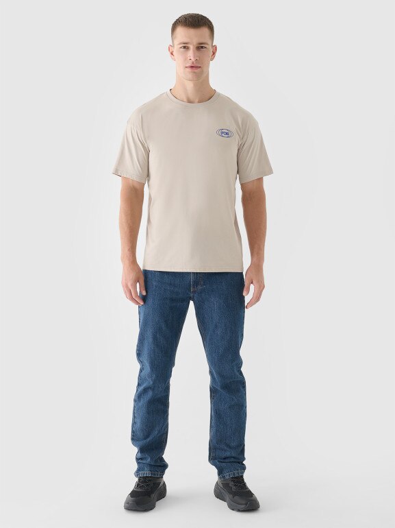 Męski t-shirt z nadrukiem 4F 4FRSS24TTSHM2535 - beżowy