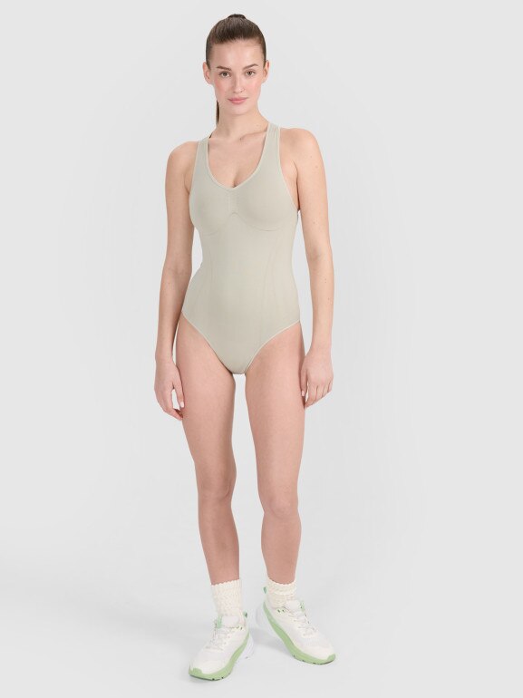 Damskie body treningowe 4F 4FRSS25TFBOF004 - beżowe