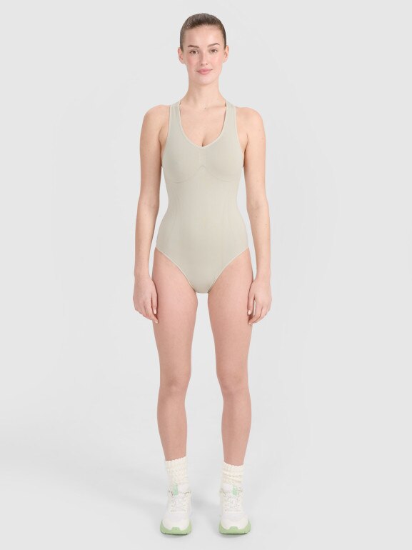Damskie body treningowe 4F 4FRSS25TFBOF004 - beżowe