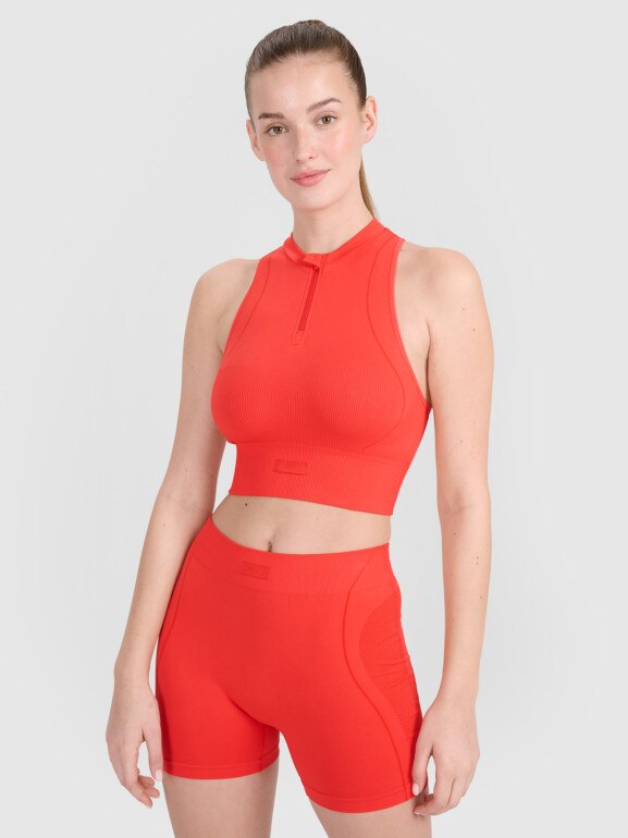 Damski crop top treningowy 4F 4FRSS25TFSLF721 - czerwony