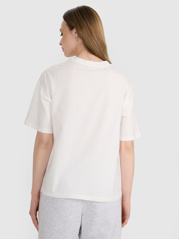 Damski t-shirt oversize bez nadruku 4F 4FRSS25TTSHF2692 - biały