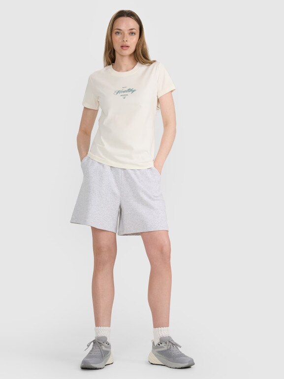 Damski t-shirt z nadrukiem 4F 4FRSS25TTSHF2780 - biały