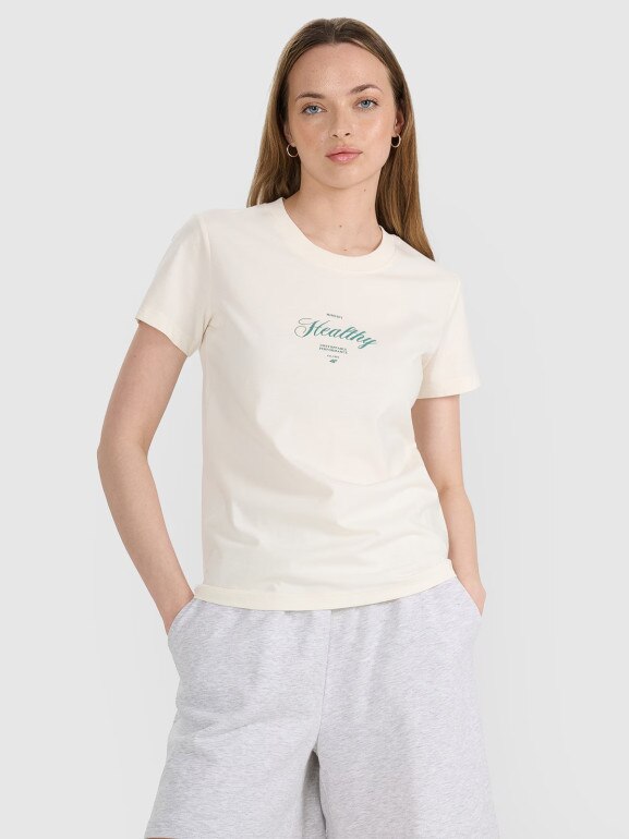 Damski t-shirt z nadrukiem 4F 4FRSS25TTSHF2780 - biały