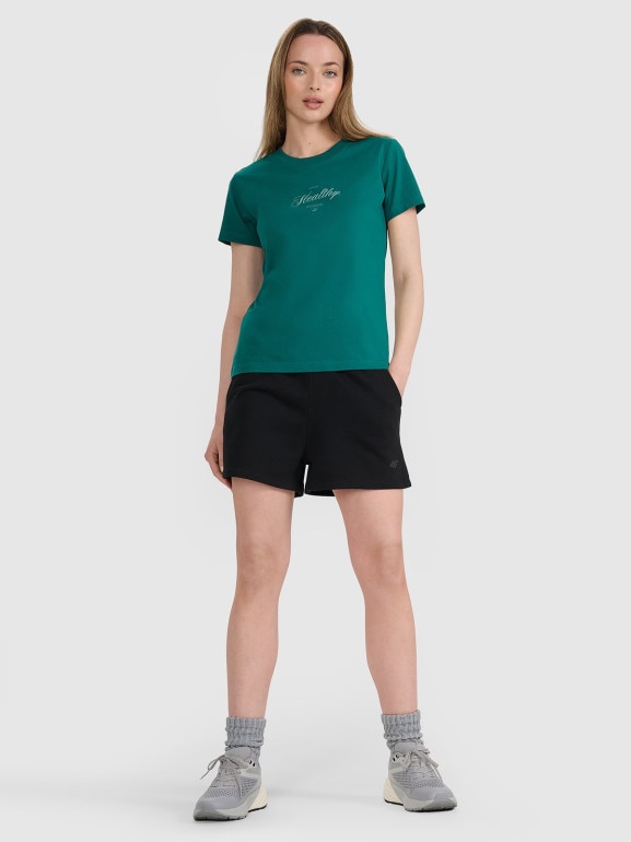 Damski t-shirt z nadrukiem 4F 4FRSS25TTSHF2780 - turkusowy