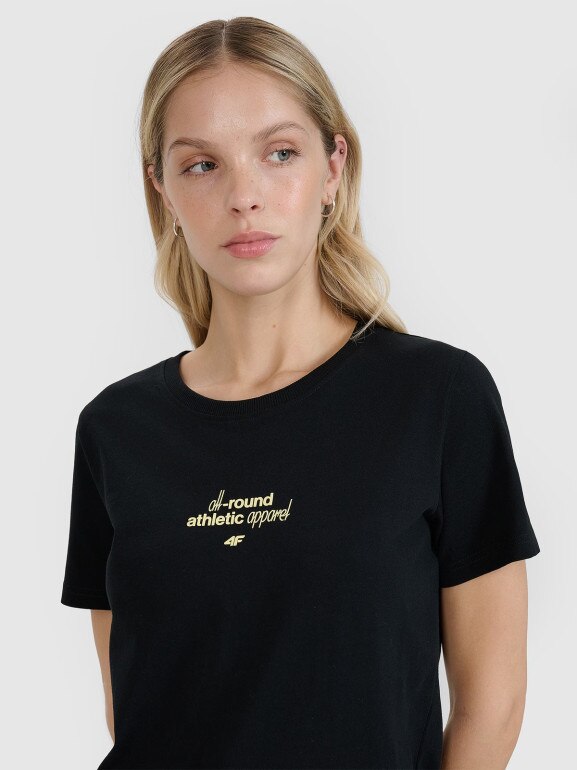 Damski t-shirt z nadrukiem 4F 4FRSS25TTSHF2786 - czarny