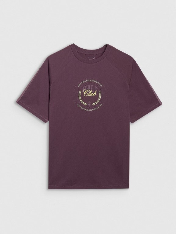 Damski t-shirt oversize z nadrukiem 4F 4FRSS25TTSHF2791 - fioletowy