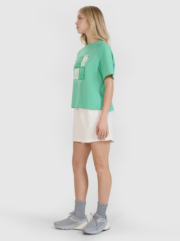 Damski t-shirt z nadrukiem 4F 4FRSS25TTSHF2974 - zielony