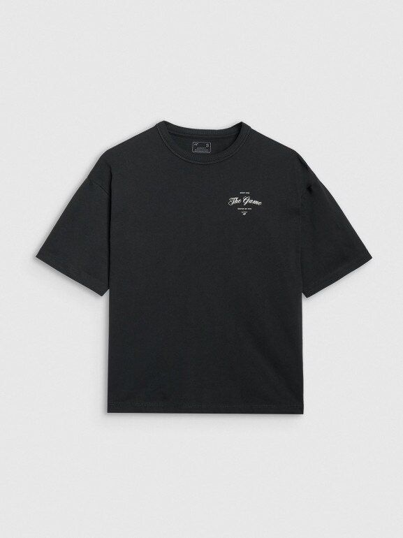 Damski t-shirt oversize z nadrukiem 4F 4FRSS25TTSHF2977 - czarny