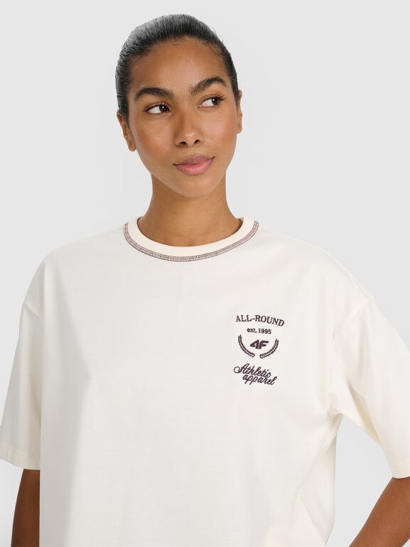 Damski t-shirt oversize z nadrukiem 4F 4FRSS25TTSHF2979 - biały
