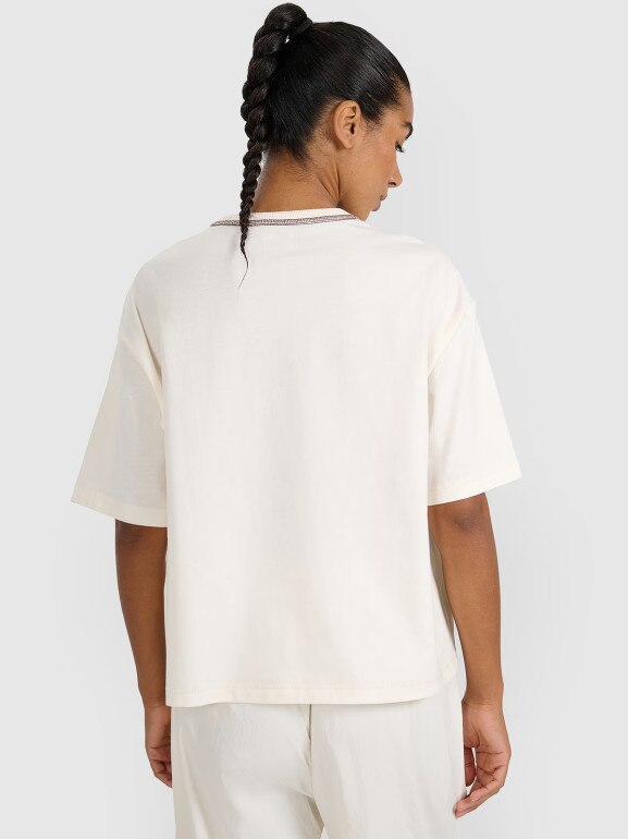 Damski t-shirt oversize z nadrukiem 4F 4FRSS25TTSHF2979 - biały