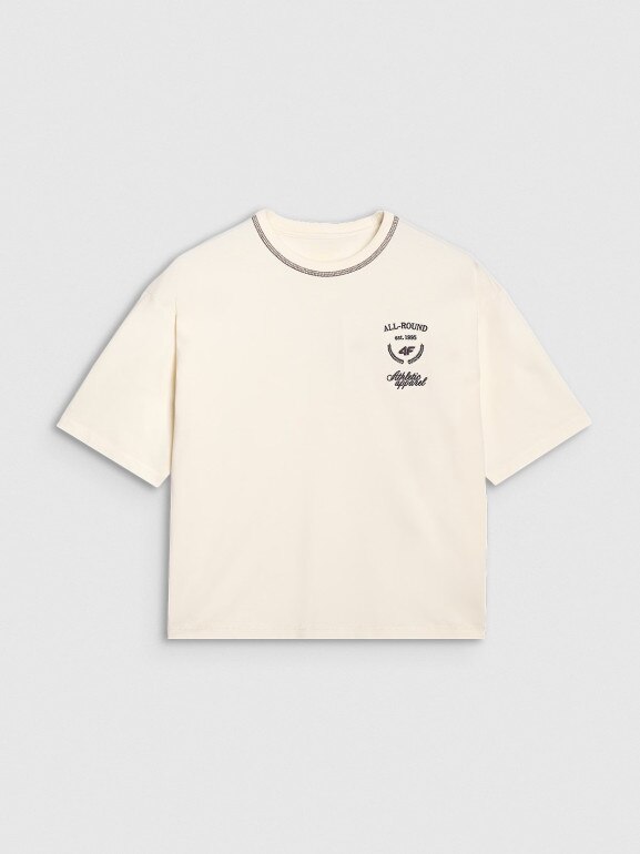 Damski t-shirt oversize z nadrukiem 4F 4FRSS25TTSHF2979 - biały