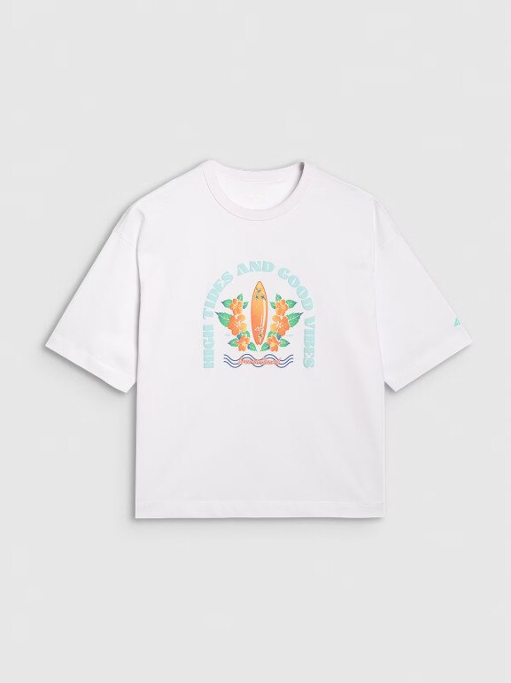 Damski t-shirt z nadrukiem oversize 4F 4FRSS25TTSHF3159 - biały