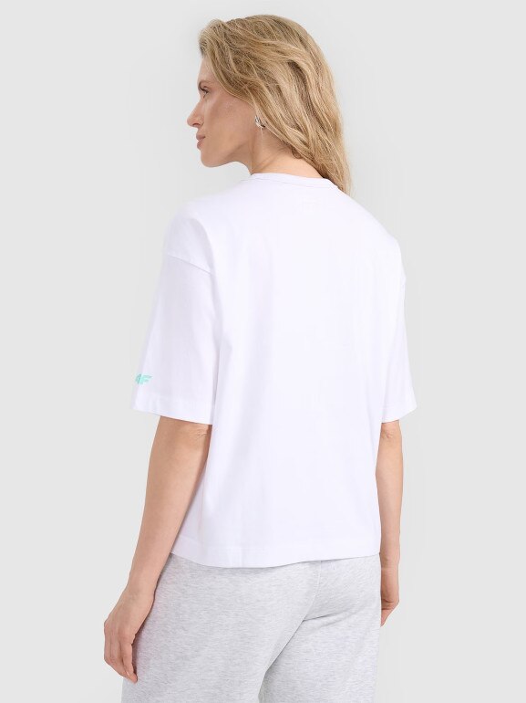 Damski t-shirt z nadrukiem oversize 4F 4FRSS25TTSHF3159 - biały